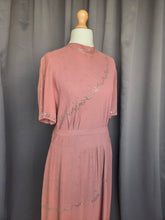 Load image into Gallery viewer, 1940s Mushroom Taupe Brown Crepe Studded Dress
