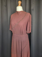 Load image into Gallery viewer, 1940s Mushroom Taupe Brown Crepe Studded Dress
