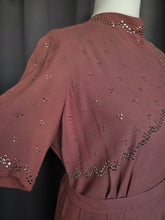 Load image into Gallery viewer, 1940s Mushroom Taupe Brown Crepe Studded Dress
