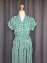 Load image into Gallery viewer, 1940s CC41 Green and White Stripe Dress
