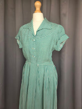 Load image into Gallery viewer, 1940s CC41 Green and White Stripe Dress
