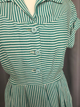 Load image into Gallery viewer, 1940s CC41 Green and White Stripe Dress
