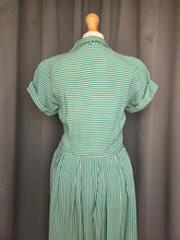 Load image into Gallery viewer, 1940s CC41 Green and White Stripe Dress
