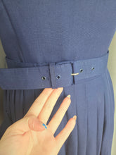 Load image into Gallery viewer, 1940s Royal Blue Pleated Dress With Red and White Flowers
