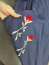 Load image into Gallery viewer, 1940s Royal Blue Pleated Dress With Red and White Flowers

