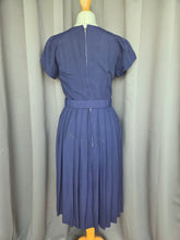 Load image into Gallery viewer, 1940s Royal Blue Pleated Dress With Red and White Flowers
