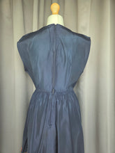 Load image into Gallery viewer, 1950s Hand Painted Navy Blue Dress With Tiered Skirt and Lily Pattern
