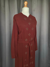 Load image into Gallery viewer, 1930s/1940s Brown Wool Crepe Green Beaded Dress
