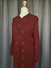 Load image into Gallery viewer, 1930s/1940s Brown Wool Crepe Green Beaded Dress
