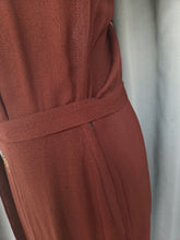 Load image into Gallery viewer, 1930s/1940s Brown Wool Crepe Green Beaded Dress
