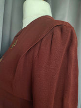 Load image into Gallery viewer, 1930s/1940s Brown Wool Crepe Green Beaded Dress
