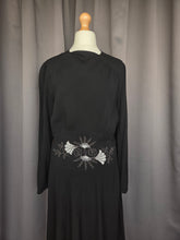 Load image into Gallery viewer, 1940s Black Crepe Beaded Long Sleeve Dress
