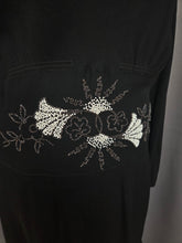 Load image into Gallery viewer, 1940s Black Crepe Beaded Long Sleeve Dress
