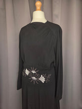 Load image into Gallery viewer, 1940s Black Crepe Beaded Long Sleeve Dress
