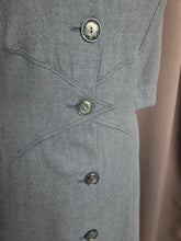 Load image into Gallery viewer, 1940s CC41 Dusky Blue Wool Button Dress
