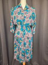 Load image into Gallery viewer, 1940s CC41 Teal, Lilac and Yellow Crepe Dress and Jacket Set
