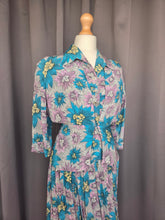 Load image into Gallery viewer, 1940s CC41 Teal, Lilac and Yellow Crepe Dress and Jacket Set
