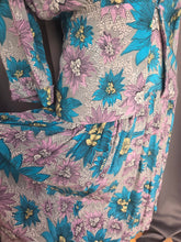 Load image into Gallery viewer, 1940s CC41 Teal, Lilac and Yellow Crepe Dress and Jacket Set
