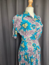 Load image into Gallery viewer, 1940s CC41 Teal, Lilac and Yellow Crepe Dress and Jacket Set
