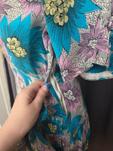 Load image into Gallery viewer, 1940s CC41 Teal, Lilac and Yellow Crepe Dress and Jacket Set
