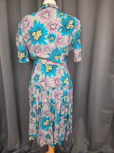 Load image into Gallery viewer, 1940s CC41 Teal, Lilac and Yellow Crepe Dress and Jacket Set
