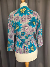 Load image into Gallery viewer, 1940s CC41 Teal, Lilac and Yellow Crepe Dress and Jacket Set
