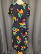 Load image into Gallery viewer, 1940s Navy Blue and Multicoloured Tulip Peplum Dress
