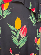 Load image into Gallery viewer, 1940s Navy Blue and Multicoloured Tulip Peplum Dress
