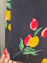Load image into Gallery viewer, 1940s Navy Blue and Multicoloured Tulip Peplum Dress
