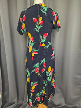 Load image into Gallery viewer, 1940s Navy Blue and Multicoloured Tulip Peplum Dress
