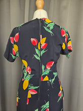 Load image into Gallery viewer, 1940s Navy Blue and Multicoloured Tulip Peplum Dress
