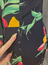 Load image into Gallery viewer, 1940s Navy Blue and Multicoloured Tulip Peplum Dress

