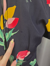 Load image into Gallery viewer, 1940s Navy Blue and Multicoloured Tulip Peplum Dress

