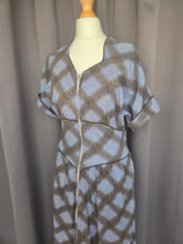 Load image into Gallery viewer, 1940s Blue, Black and Gold Seersucker Zip Front Long House Dress
