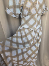Load image into Gallery viewer, 1940s Blue, Black and Gold Seersucker Zip Front Long House Dress
