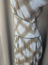 Load image into Gallery viewer, 1940s Blue, Black and Gold Seersucker Zip Front Long House Dress
