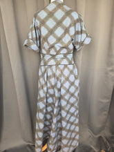 Load image into Gallery viewer, 1940s Blue, Black and Gold Seersucker Zip Front Long House Dress
