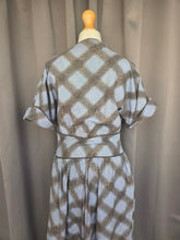 Load image into Gallery viewer, 1940s Blue, Black and Gold Seersucker Zip Front Long House Dress
