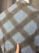 Load image into Gallery viewer, 1940s Blue, Black and Gold Seersucker Zip Front Long House Dress
