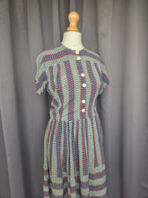 Load image into Gallery viewer, 1940s Orange, Blue and Green Striped Floral Dress

