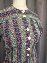 Load image into Gallery viewer, 1940s Orange, Blue and Green Striped Floral Dress
