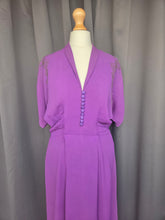 Load image into Gallery viewer, 1940s Bright Purple Crepe Dress With Gold Embroidery
