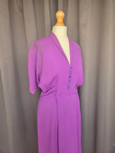 Load image into Gallery viewer, 1940s Bright Purple Crepe Dress With Gold Embroidery
