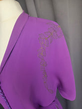 Load image into Gallery viewer, 1940s Bright Purple Crepe Dress With Gold Embroidery
