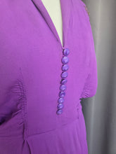 Load image into Gallery viewer, 1940s Bright Purple Crepe Dress With Gold Embroidery
