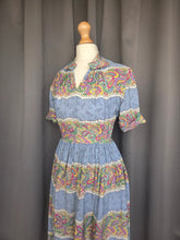 Load image into Gallery viewer, 1940s Sky Blue and Multicoloured Paisley Print Dress
