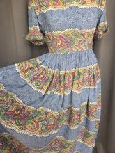 Load image into Gallery viewer, 1940s Sky Blue and Multicoloured Paisley Print Dress
