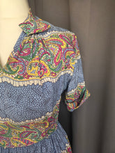 Load image into Gallery viewer, 1940s Sky Blue and Multicoloured Paisley Print Dress
