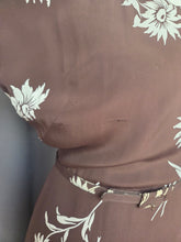 Load image into Gallery viewer, 1940s Brown and White Rayon Jersey Dress
