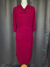 Load image into Gallery viewer, 1940s Raspberry/Burgundy Soutache Peplum Dress
